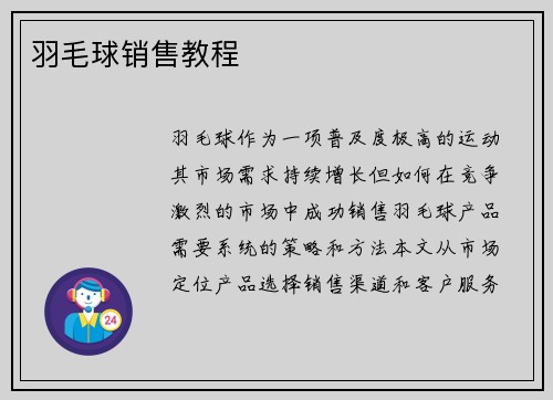 羽毛球销售教程